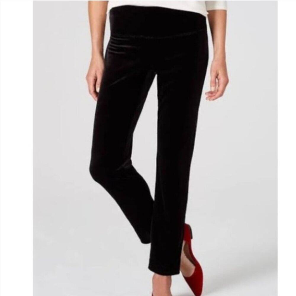 J. Jill Black Velvet Flat Front Slim Fit Flex Waist Ankle Pant Size 10